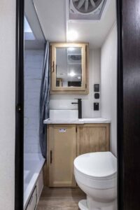 2027 Forest River Cherokee Grey Wolf Black Label 20RDSEBL Couples Travel Trailer Interior Image