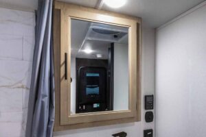 2027 Forest River Cherokee Grey Wolf Black Label 20RDSEBL Couples Travel Trailer Interior Image