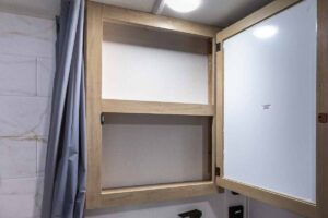 2027 Forest River Cherokee Grey Wolf Black Label 20RDSEBL Couples Travel Trailer Interior Image
