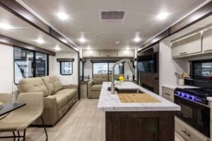 2027 Forest River Cherokee Alpha Wolf 28RLX Rear Living Room Couples Travel Trailer Interior Image