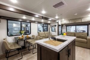 2027 Forest River Cherokee Alpha Wolf 28RLX Rear Living Room Couples Travel Trailer Interior Image