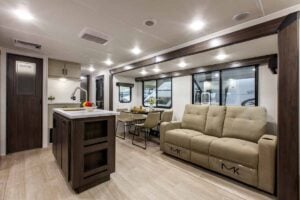 2027 Forest River Cherokee Alpha Wolf 28RLX Rear Living Room Couples Travel Trailer Interior Image