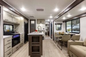2027 Forest River Cherokee Alpha Wolf 28RLX Rear Living Room Couples Travel Trailer Interior Image