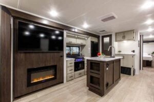 2027 Forest River Cherokee Alpha Wolf 28RLX Rear Living Room Couples Travel Trailer Interior Image
