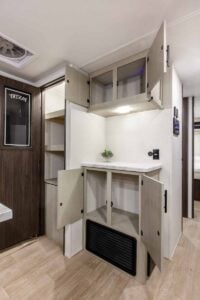 2027 Forest River Cherokee Alpha Wolf 28RLX Rear Living Room Couples Travel Trailer Interior Image