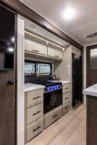 2027 Forest River Cherokee Alpha Wolf 28RLX Rear Living Room Couples Travel Trailer Interior Image