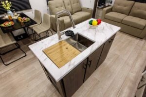 2027 Forest River Cherokee Alpha Wolf 28RLX Rear Living Room Couples Travel Trailer Interior Image
