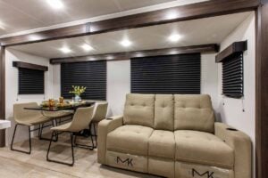 2027 Forest River Cherokee Alpha Wolf 28RLX Rear Living Room Couples Travel Trailer Interior Image